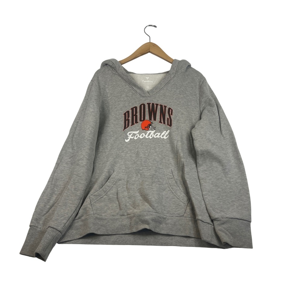 Fanatics Cleveland Browns NFL Hoodie Womens Large Heather Grey V-Neck Sweatshirt